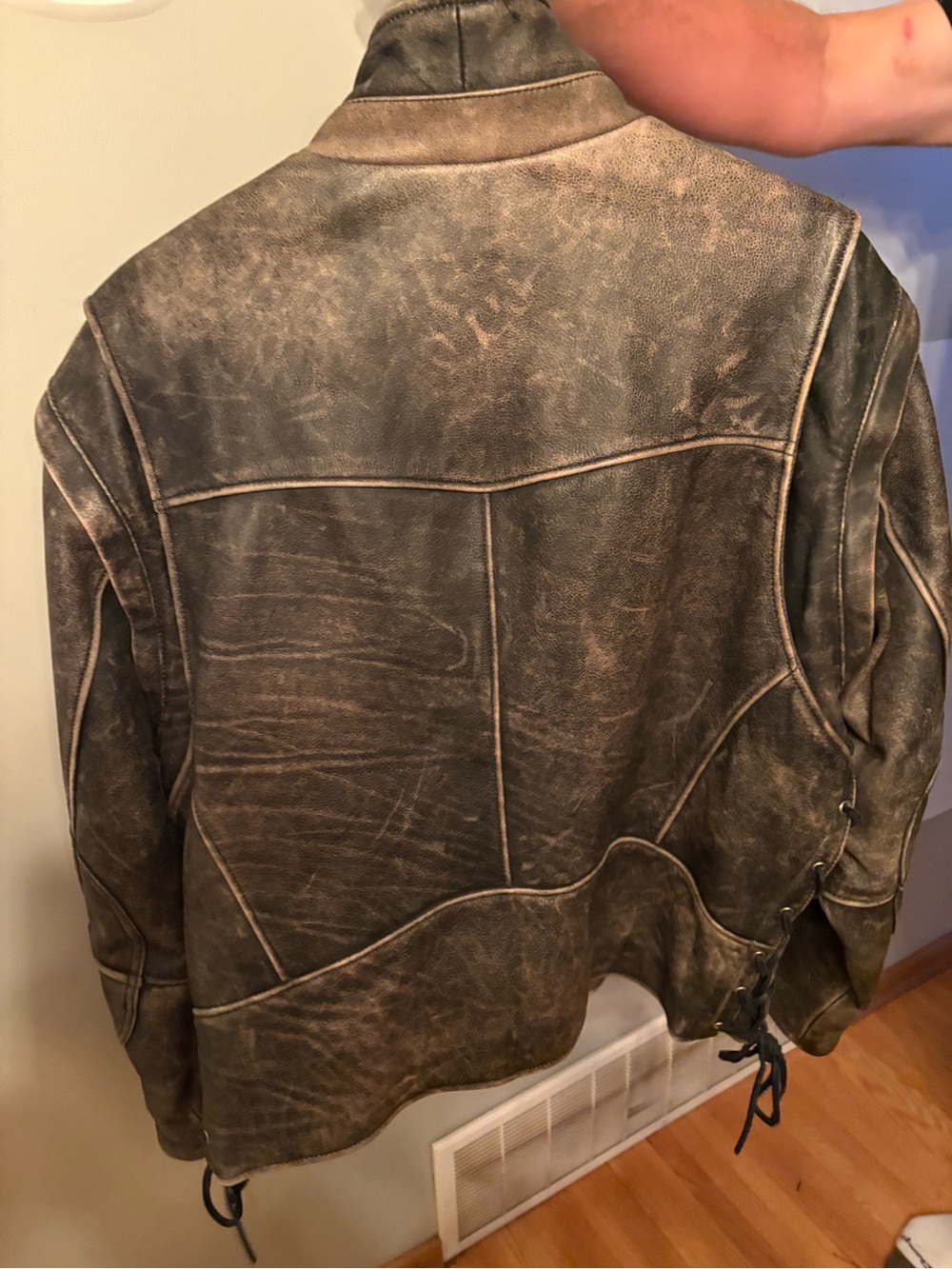 Harley-Davidson Brown and Black Distressed Leather Bomber